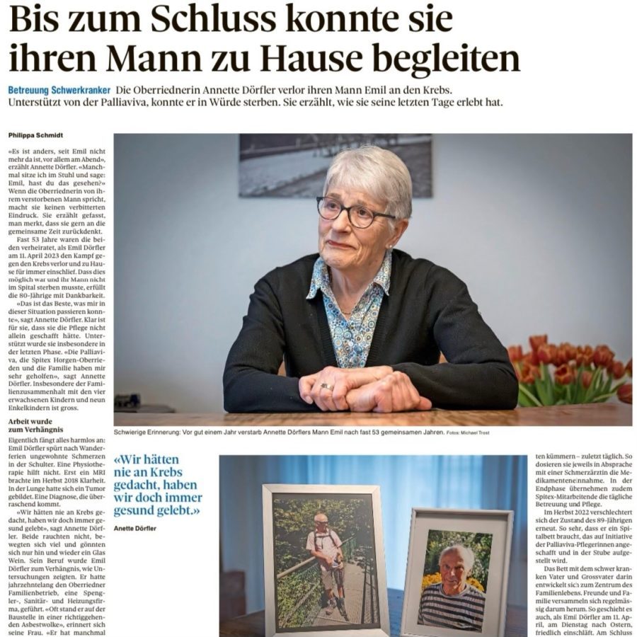 Artikel aus der Zürichsee-Zeitung mit einem Foto von Annette Dörfler.